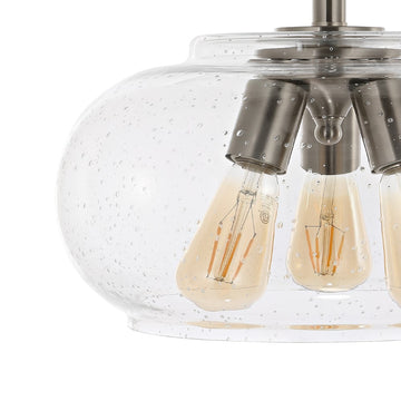 Lina 13.75" Modern Industrial Iron/Seeded Glass LED Semi Flush Mount - JONATHAN Y